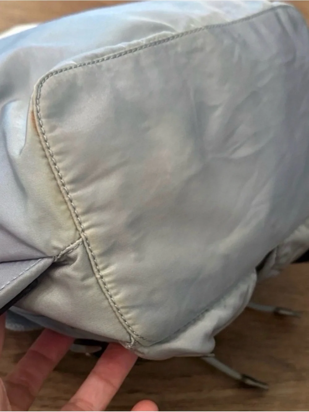Prada Vintage Light Gray Blue Modified Nylon Flap Drawstring Backpack